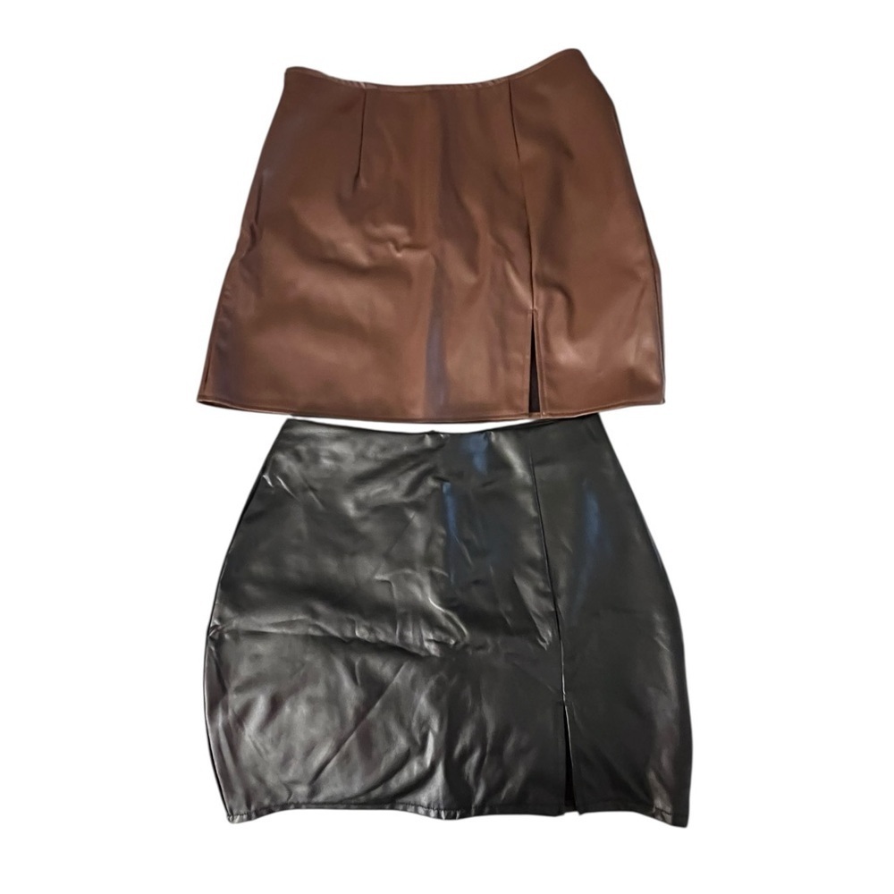 Brown and Black pleather Skirt Set